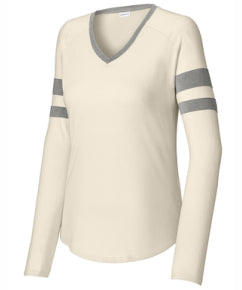ALL Ladies Halftime Stripe Long Sleeve V-Neck Tee