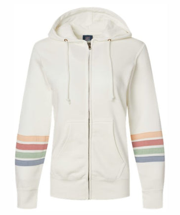 ALL Ladies Striped Sleeves Full-Zip Hooded Sweatshirt