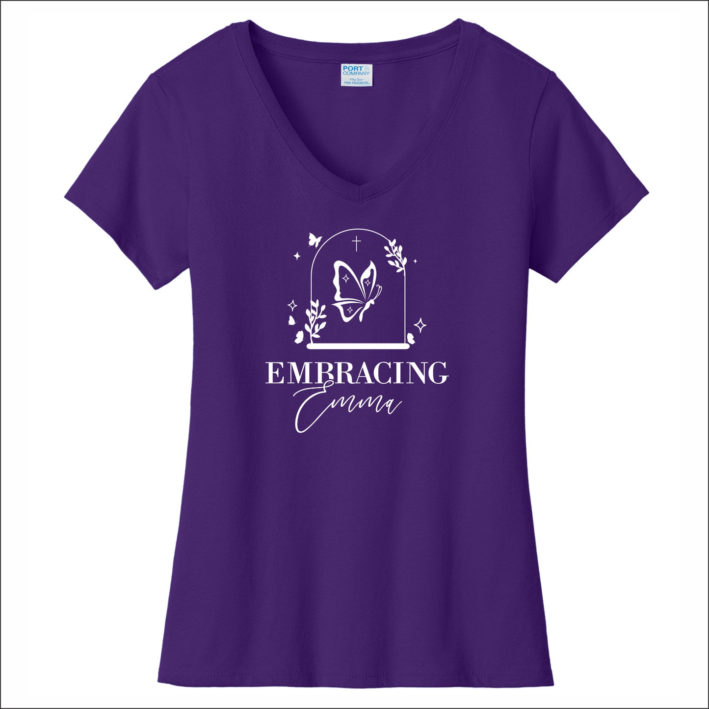 Embracing Emma Ladies Fan Favorite V-Neck Tee - Design A