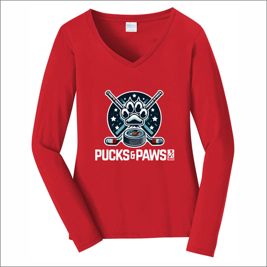 HSCI Port & Co Women's Long Sleeve Fan Favorite V-Neck Tee - Des. C