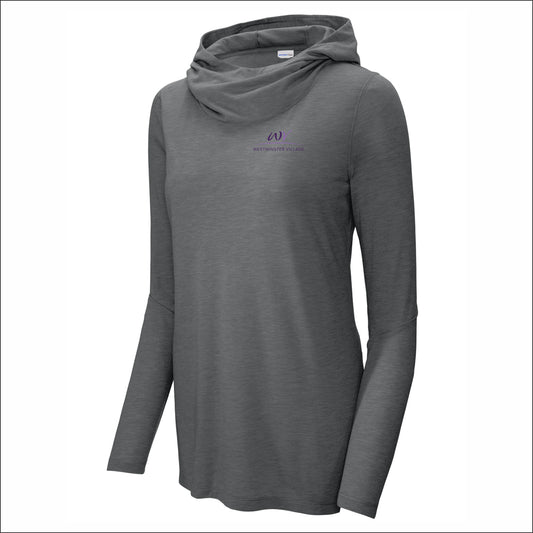 Westminster Village Ladies Tri-Blend Wicking Hooded Long Sleeve Hoodie Tee